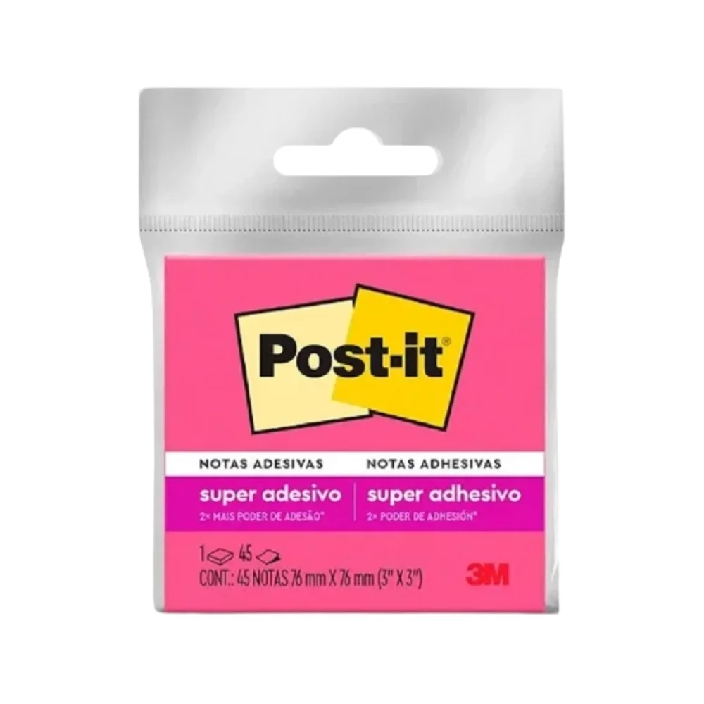 BLOCO ADESIVO 76 X 76 MM C/ 45 FLS ROSA NEON POST-IT 3M