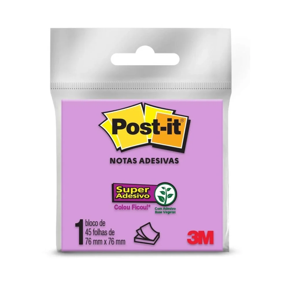 BLOCO ADESIVO 76 X 76 MM C/ 45 FLS ROXO POST-IT 3M