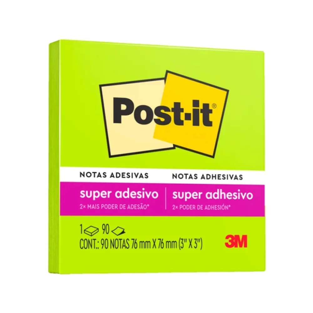 BLOCO ADESIVO 76 X 76 MM C/ 90 FLS VERDE NEON POST-IT 3M