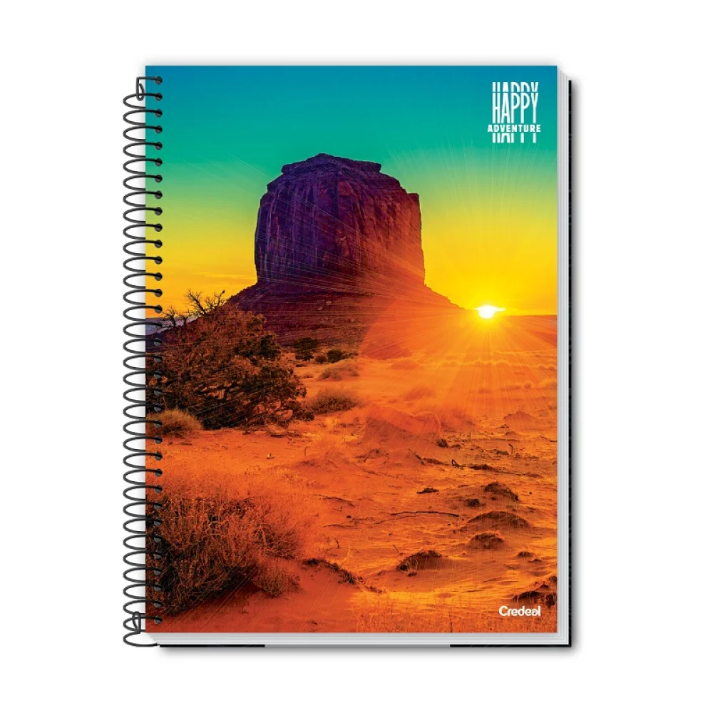 CADERNO FLEXIVEL 1/4 ESPIRAL 96 FLS HAPPY ADVENTURE CREDEAL