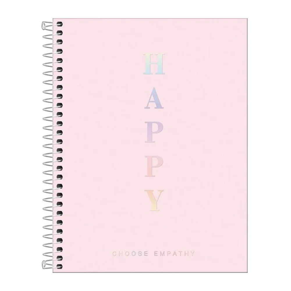 CADERNO CAPA PLASTICA COLEGIAL ESPIRAL 10X160 FLS ROSA HAPPY TILIBRA