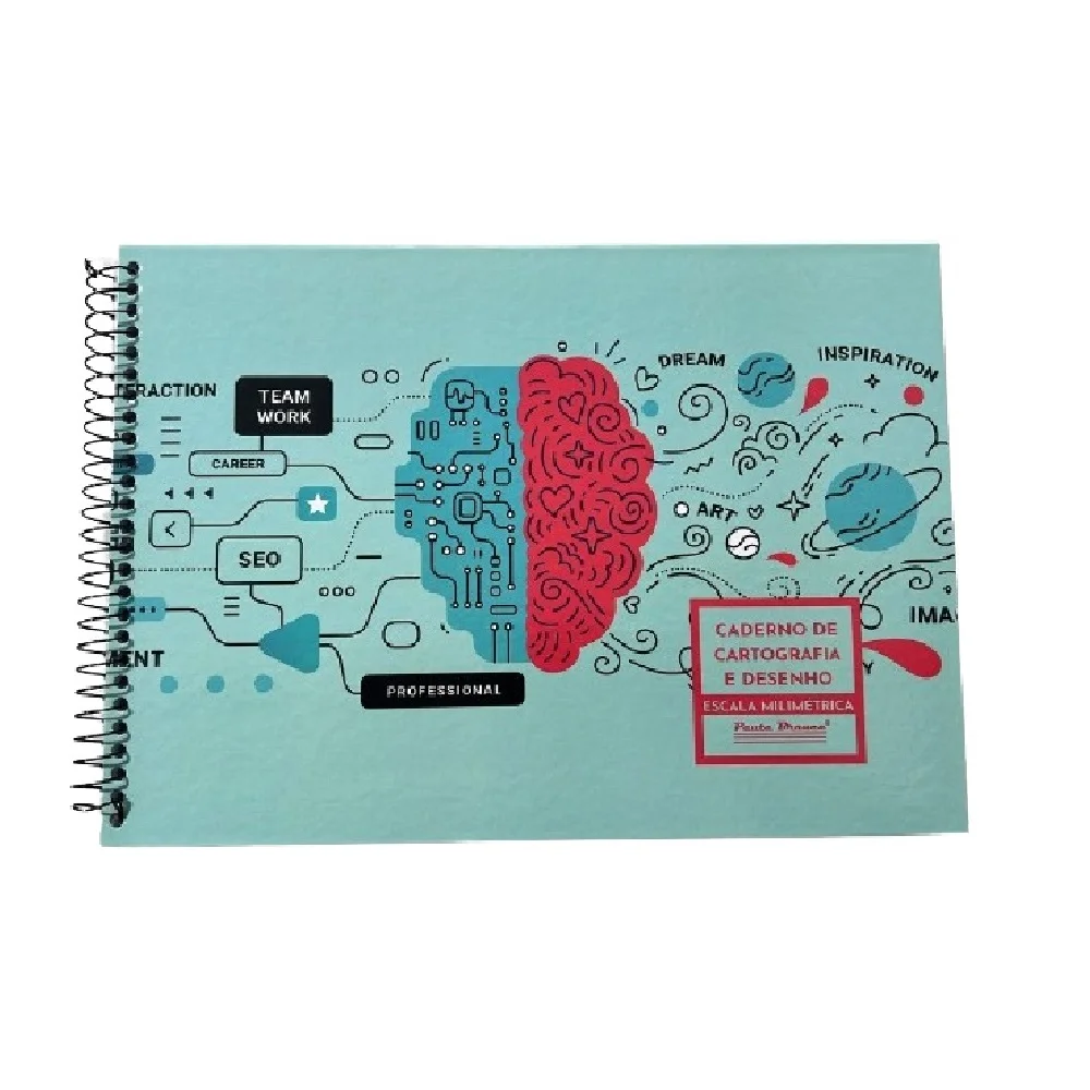 CADERNO CARTOGRAFIA E DESENHO CAPA DURA ESPIRAL 60 FLS MILIMETRADO PAUTA BRANCA
