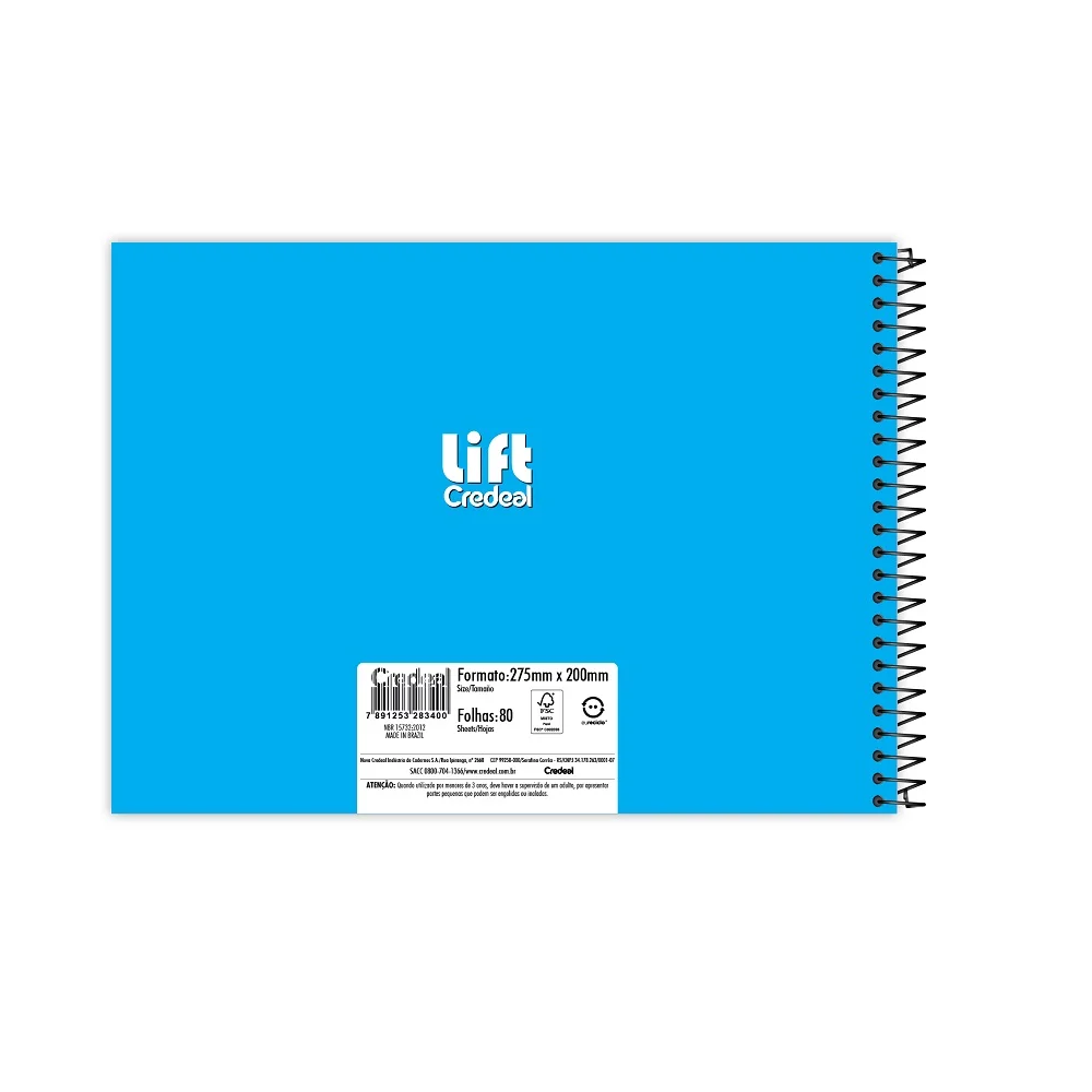 CADERNO CARTOGRAFIA CAPA DURA ESPIRAL 80 FLS AZUL LIFT CREDEAL