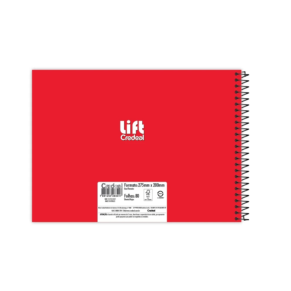 CADERNO CARTOGRAFIA CAPA DURA ESPIRAL 80 FLS VERMELHO LIFT CREDEAL