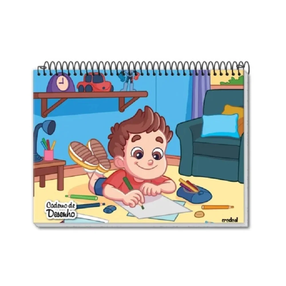 CADERNO MEIA PAUTA ESPIRAL CAPA DURA 80 FLS MASCULINO CREDEAL