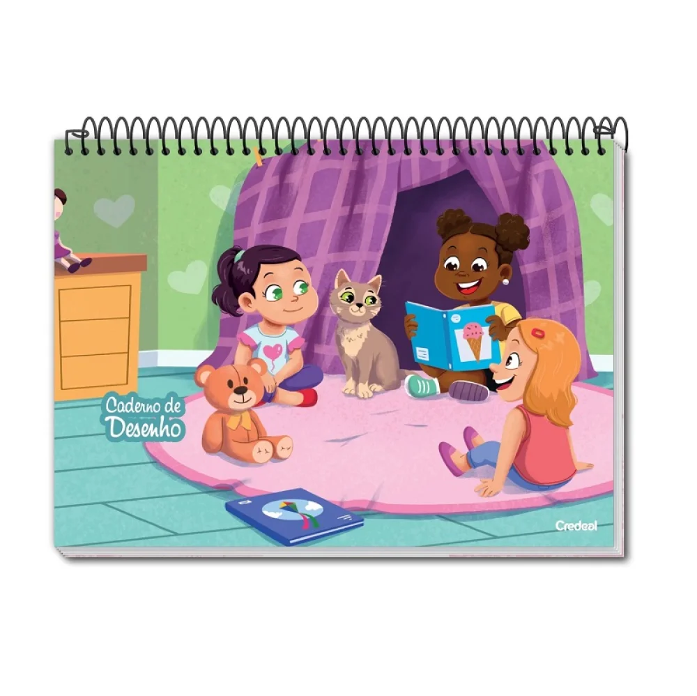 CADERNO MEIA PAUTA ESPIRAL CAPA DURA 80 FLS FEMININO CREDEAL