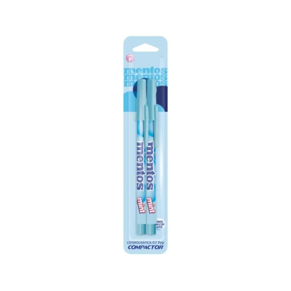CANETA ESFEROGRÁFICA 0.8 MM AZUL C/ 2 UN MENTOS 07 POP COMPACTOR