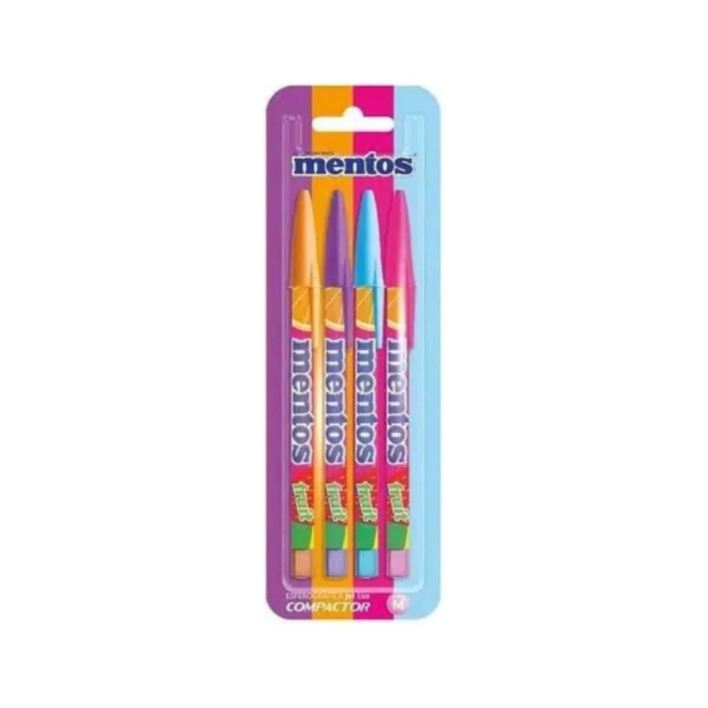 CANETA ESFEROGRÁFICA 1.0 MM C/ 4 CORES MENTOS JET LUX COMPACTOR