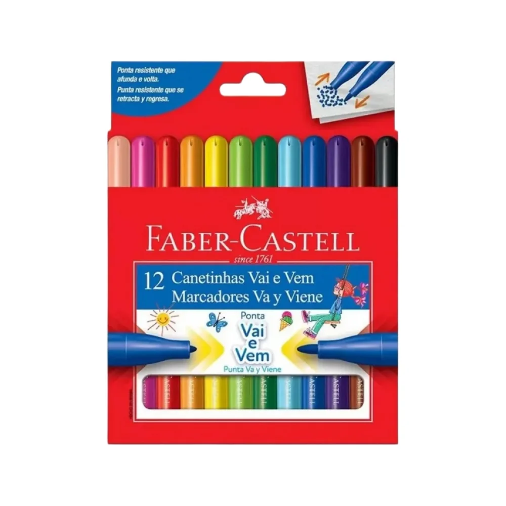 CANETA HIDROCOR C/ 12 CORES PONTA VAI E VEM FABER CASTELL