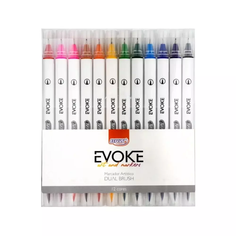 CANETA HIDROCOR C/ 12 CORES PONTA DUPLA BRUSH PEN BP1012 BRW