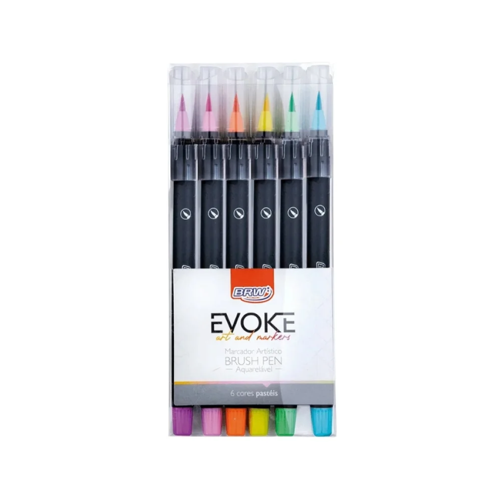 CANETA HIDROCOR C/ 6 CORES TONS PASTEL BRUSH PEN BP0004 BRW