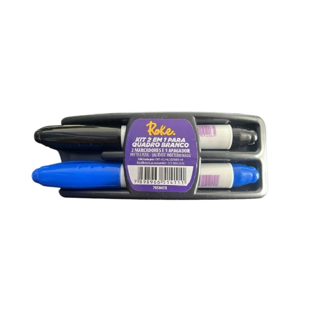 CANETA P/ QUADRO BRANCO AZUL E PRETA + APAGADOR ROKE