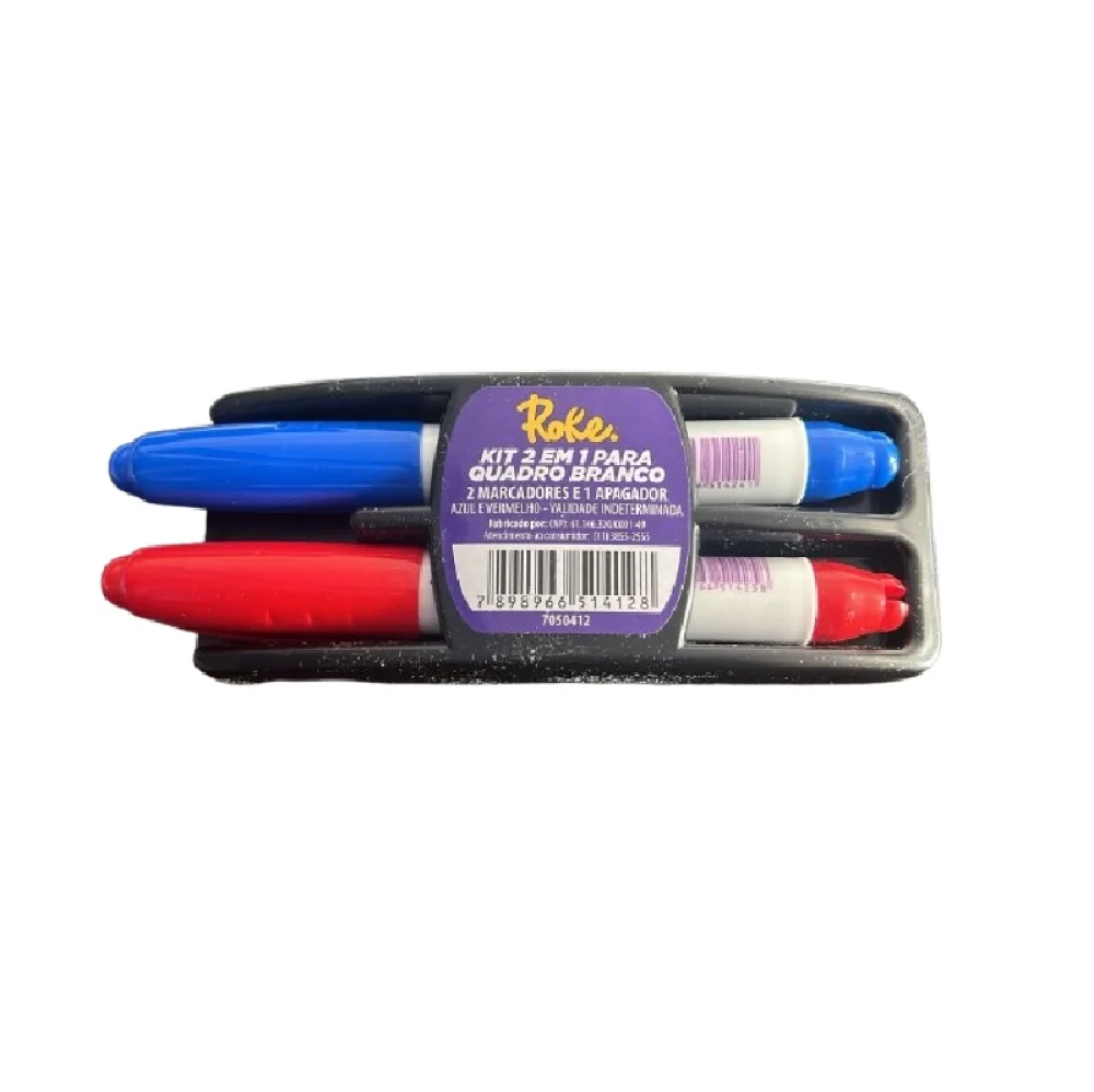 CANETA P/ QUADRO BRANCO AZUL E VERMELHA + APAGADOR ROKE