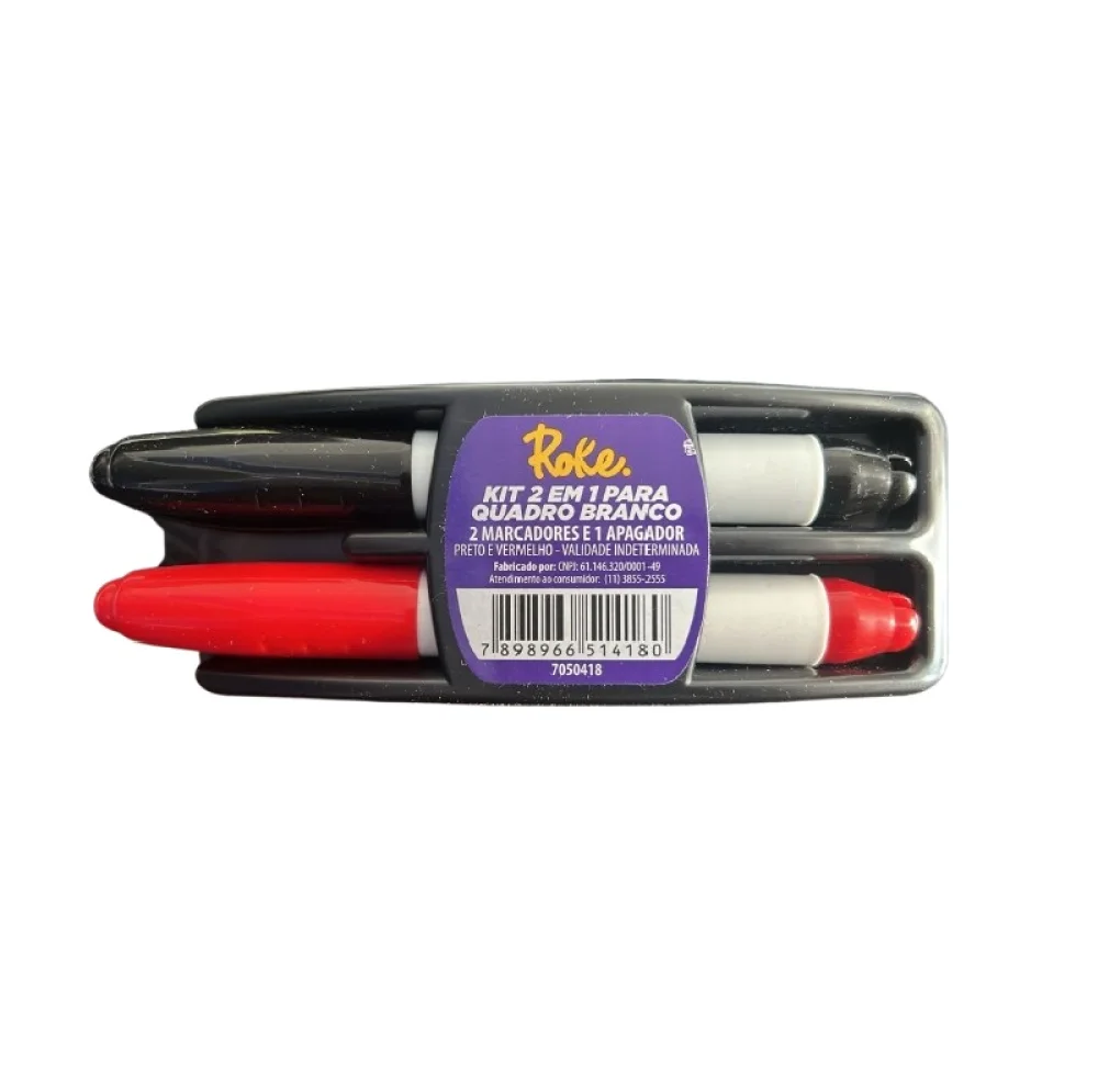 CANETA P/ QUADRO BRANCO PRETA E VERMELHA + APAGADOR ROKE