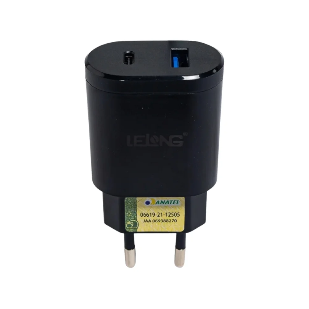 CARREGADOR P/ CELULAR TOMADA 2 PORTA USB/TIPO (C) LE-283 LELONG