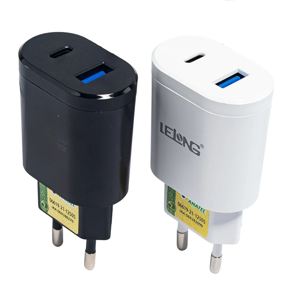CARREGADOR P/ CELULAR TOMADA 2 PORTA USB/TIPO (C) LE-283 LELONG
