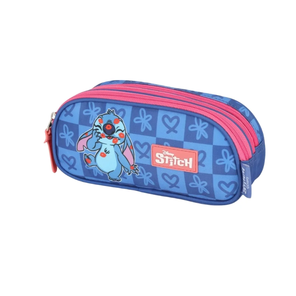 ESTOJO ESCOLAR 3 ZIPER ET47744SC AZ STITCH BEIJOS AZUL LUXCEL
