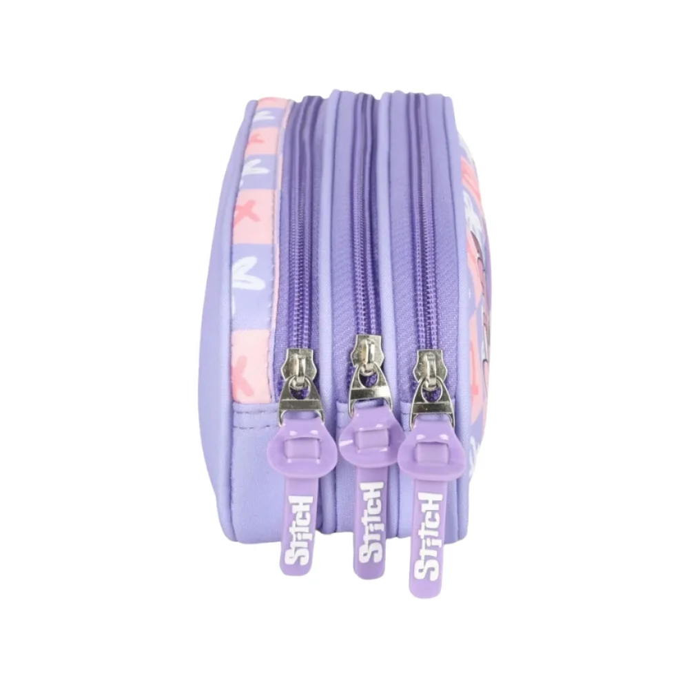 ESTOJO ESCOLAR 3 ZIPER ET47744SC STITCH E ANGEL LILAS LUXCEL
