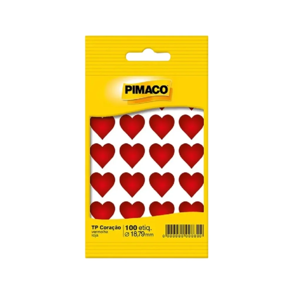 ETIQUETA CORAÇÃO 18 MM C/ 100 ETQ VERMELHA PIMACO