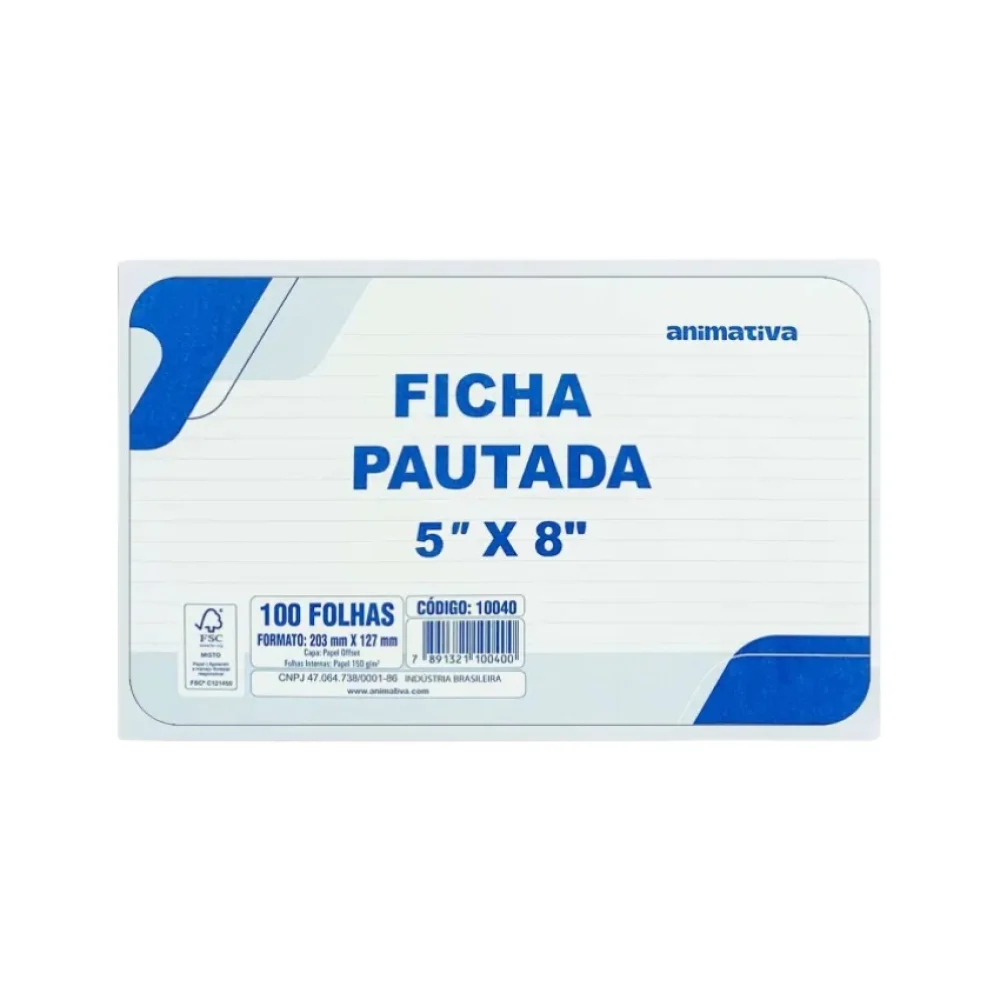 FICHA PAUTADA 5 X 8 C/ 100 UN 10040 ANIMATIVA
