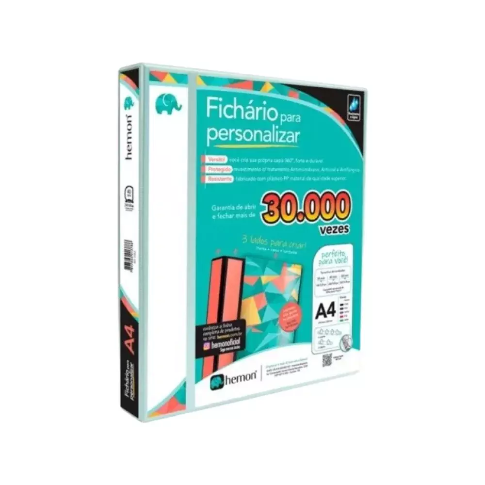 PASTA FICHÁRIO A-4 4 ARGOLAS PLASTIFICADA 60 MM BRANCA 1379 HEMON