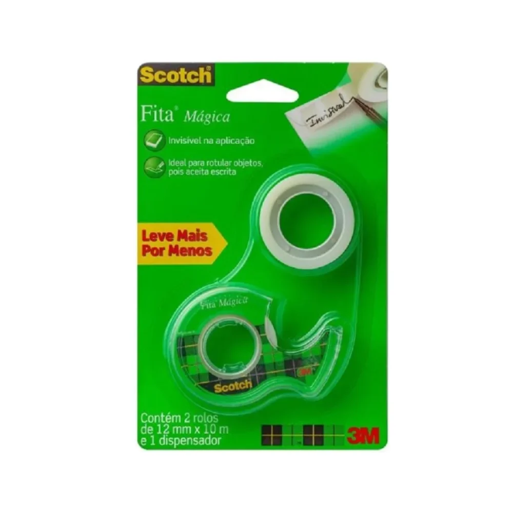 FITA ADESIVA MÁGICA 12 MM X 10 M C/ 2 ROLOS +DISPENSER 3M