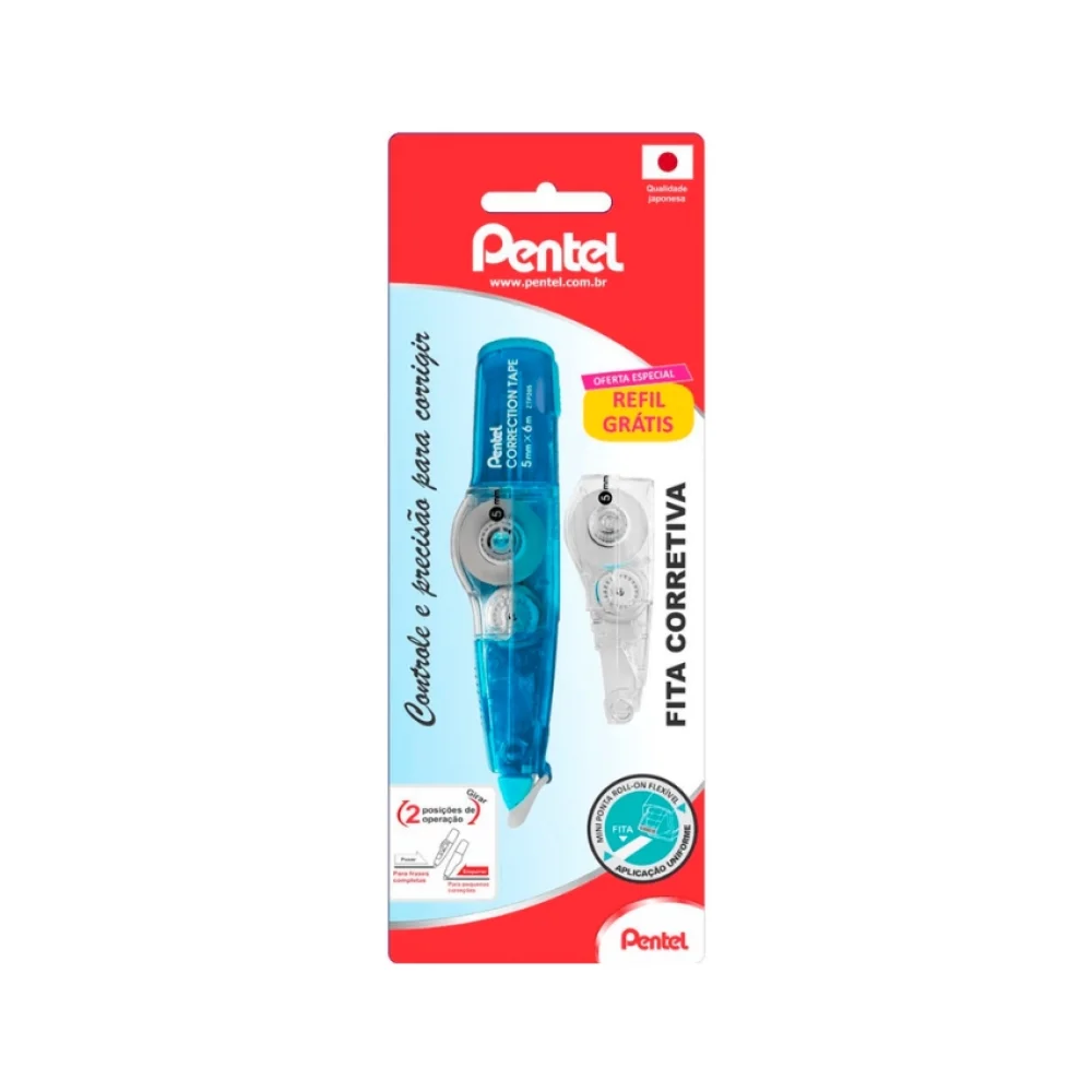 FITA CORRETIVA 5 MM X 6 M AZUL + REFIL SM/ZTP205R-S PENTEL