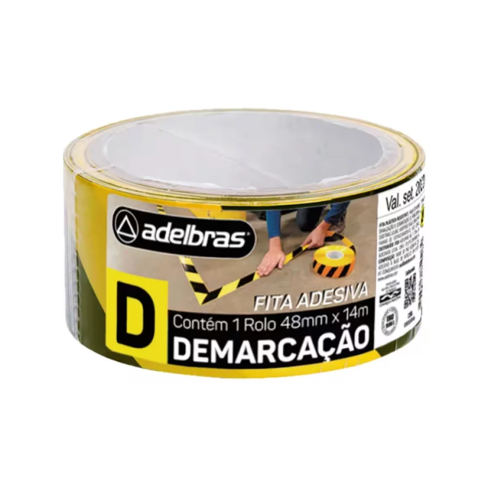 FITA ADESIVA DEMARCAÇÃO DE SOLO 48 MM X 14 MTS AMARELA/PRETA ADELBRAS