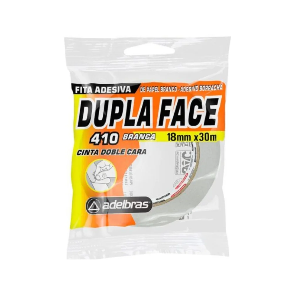 FITA DUPLA FACE 18 MM X 30 M PAPEL 410 FLOW PACK ADELBRAS