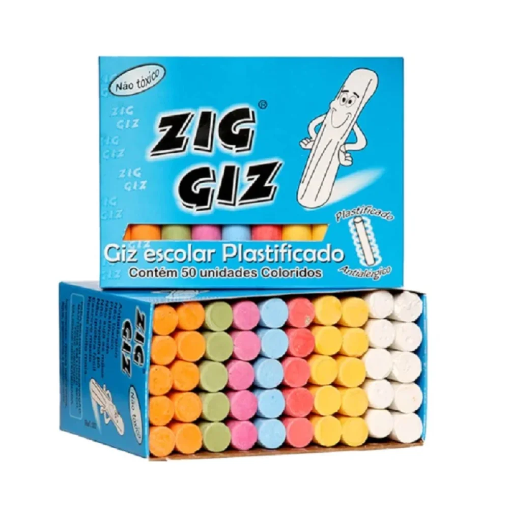 GIZ ESCOLAR COLORIDO C/ 50 UN ZIG GIZ