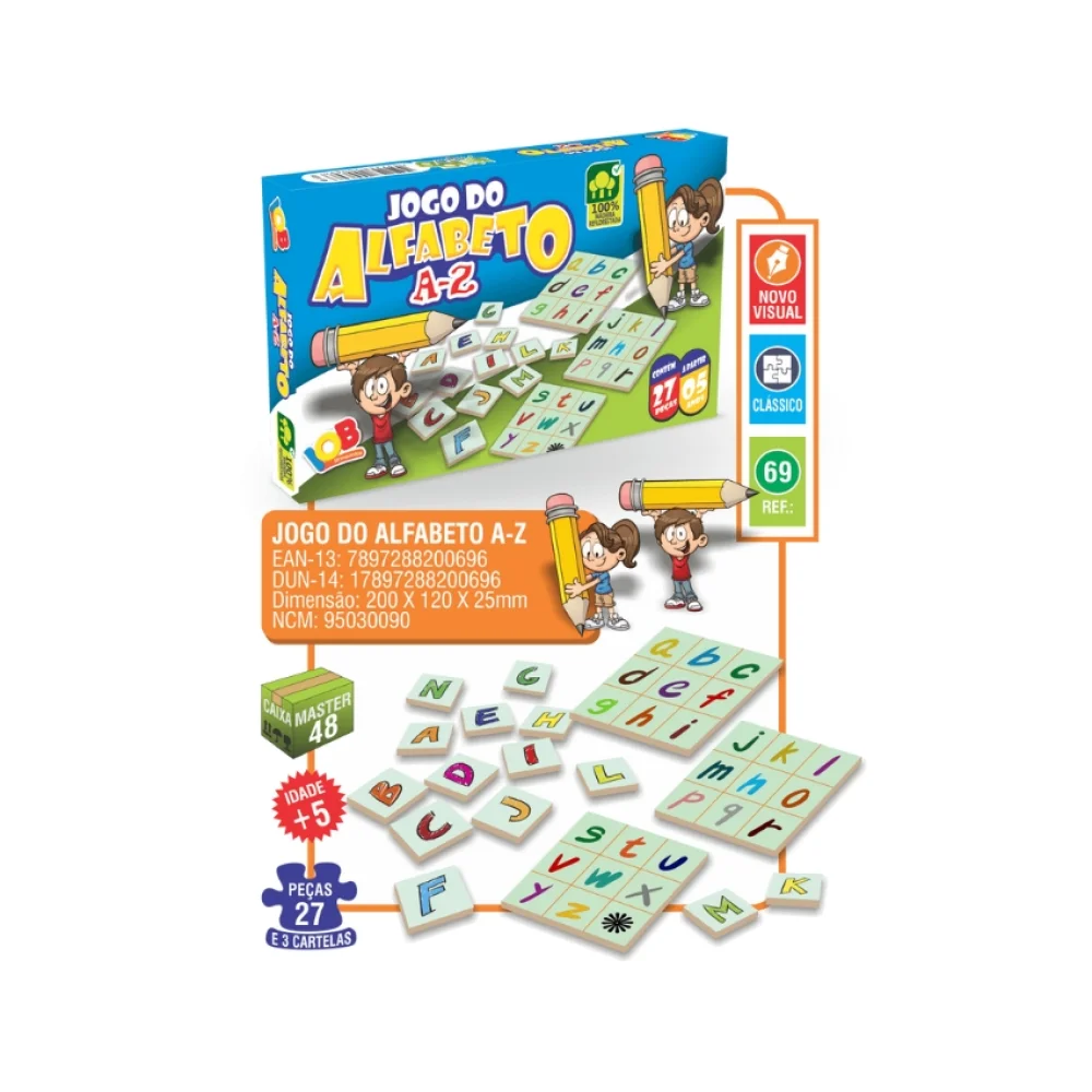 JOGO PEDAGOGICO ALFABETO A Z 27 PEÇAS (5ANOS) REF 69 IOB