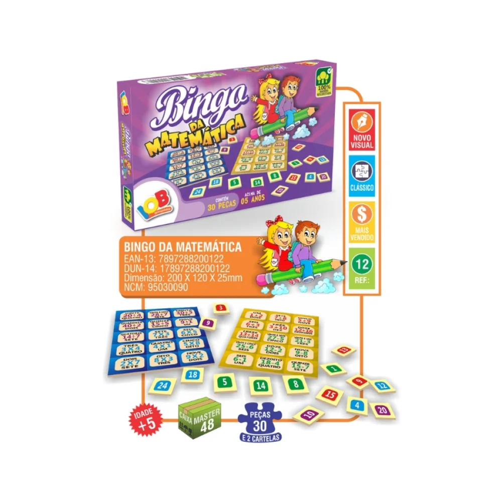 JOGO PEDAGÓGICO BINGO DA MATEMÁTICA 30 PEÇAS (5ANOS) REF 12 IOB