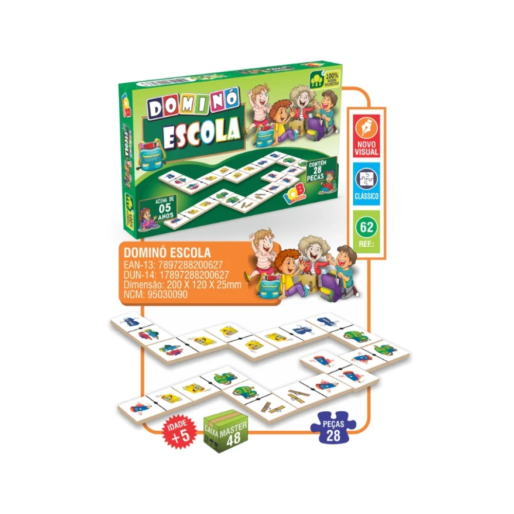 JOGO PEDAGOGICO DOMINÓ ESCOLA 28 PEÇAS (5ANOS) REF 62 IOB