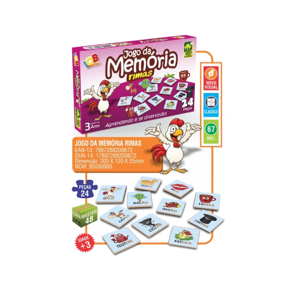 JOGO PEDAGOGICO JOGO DA MEMÓRIA RIMAS 24 PEÇAS (3ANOS) REF 67 IOB