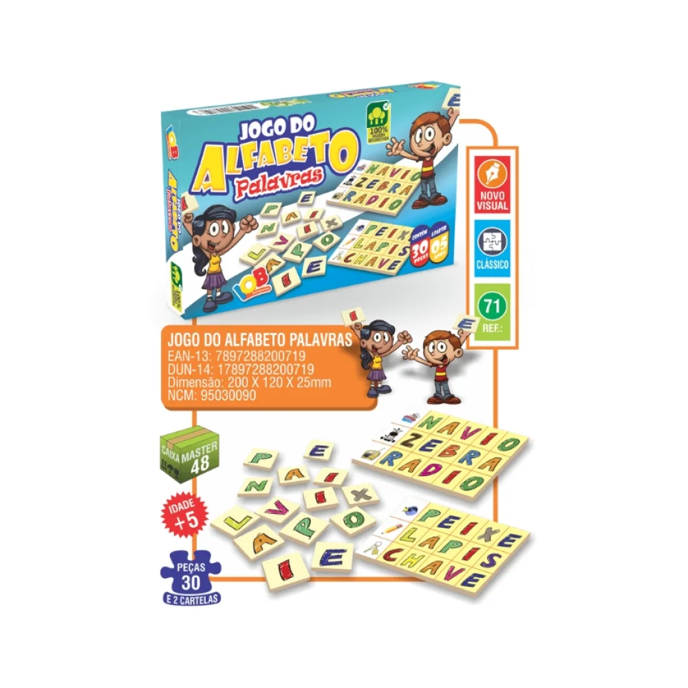 JOGO PEDAGOGICO JOGO DO ALFABETO PALAVRAS 30 PEÇAS (5ANOS) REF 71 IOB