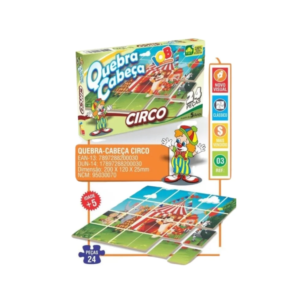 JOGO PEDAGOGICO QUEBRA CABEÇA CIRCO 24 PEÇAS (3ANOS) REF 003 IOB