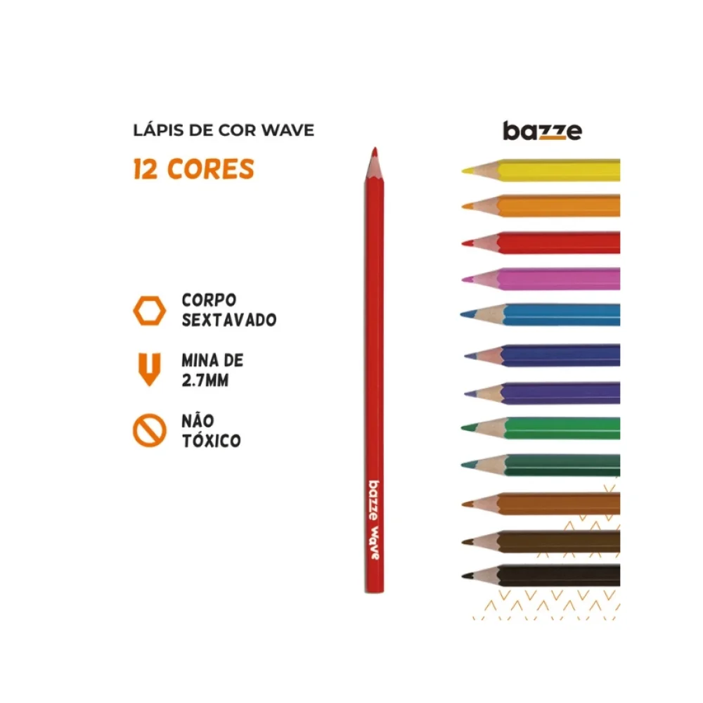 LÁPIS DE COR 12 CORES 612942 WAVE BAZZE TRIS