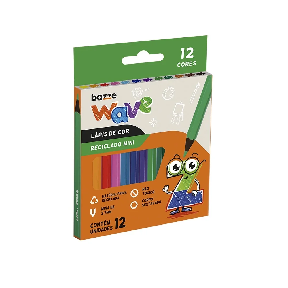 LÁPIS DE COR 12 CORES PEQUENO WAVE BAZZE 901729 TRIS