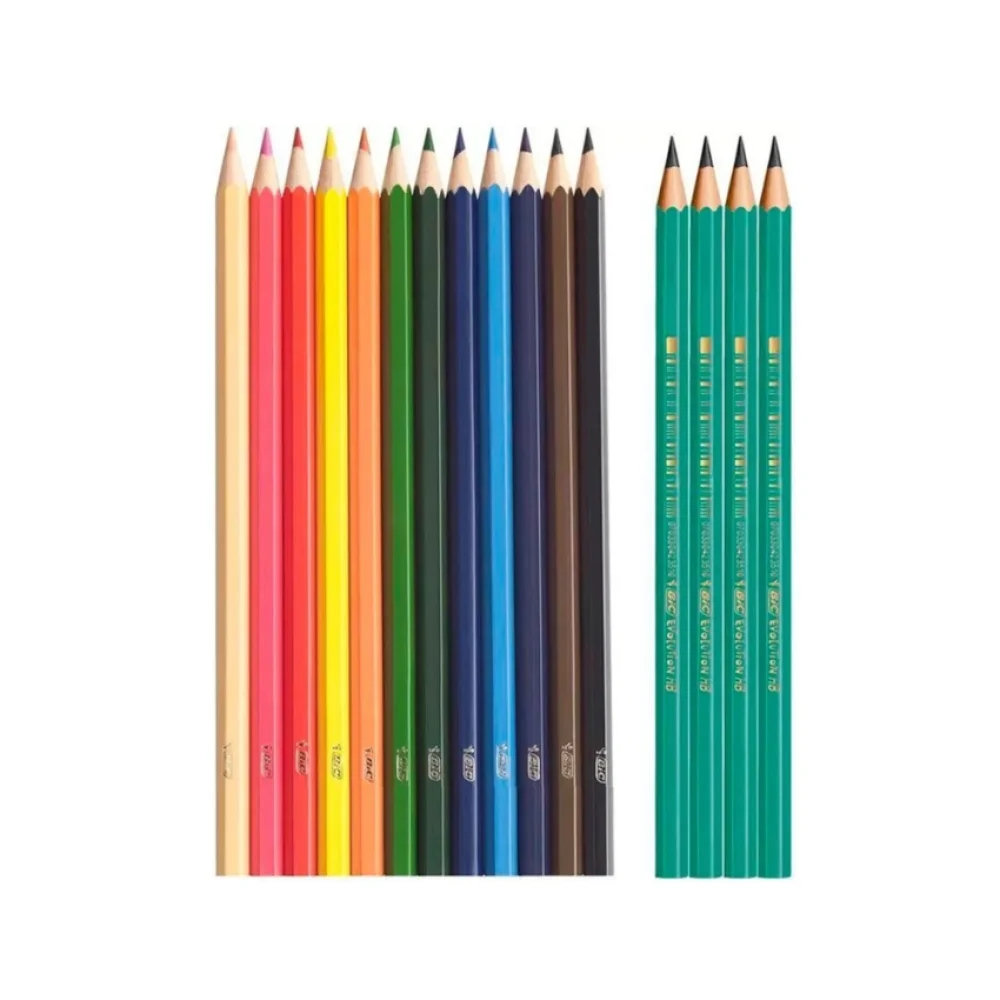 LÁPIS DE COR 12 CORES SEXTAVADO + 4 LÁPIS GRAFITE EVOLUTION BIC