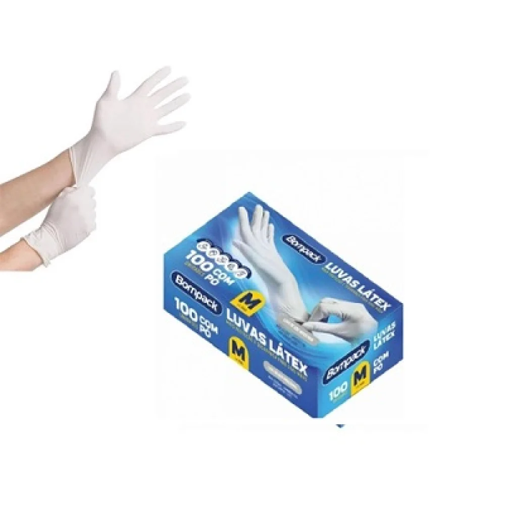 LUVA LATEX ( M ) COM PÓ C/ 100 BOMPACK
