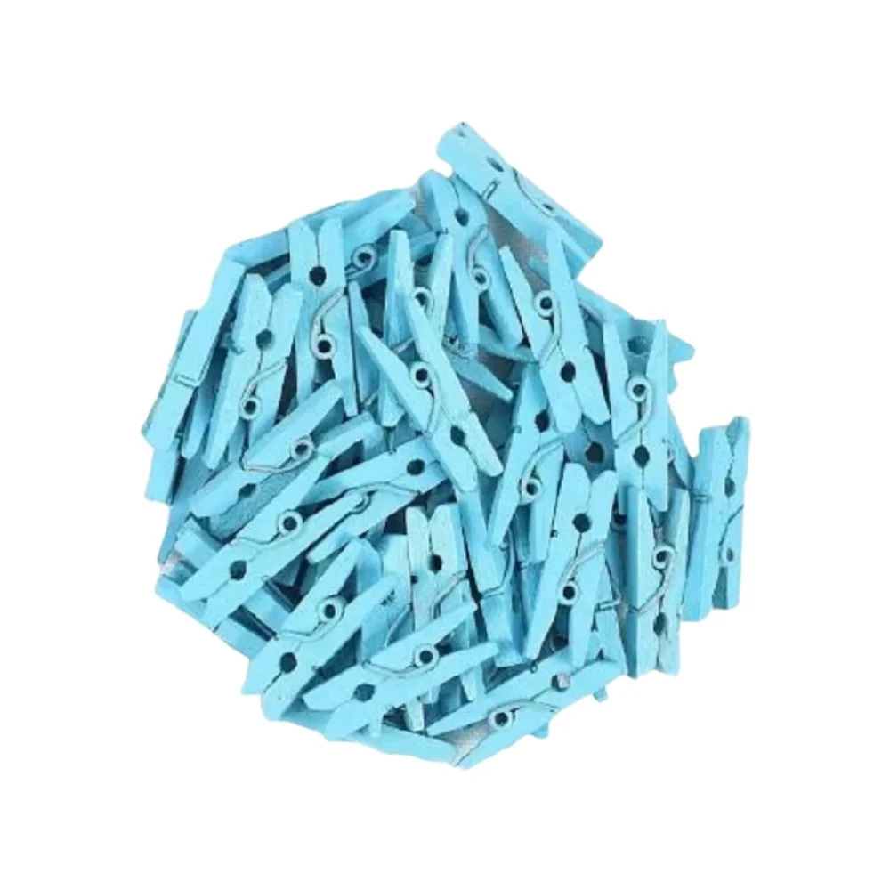 MINI PRENDEDOR DE ROUPA MADEIRA AZUL CLARO C/ 24 UN