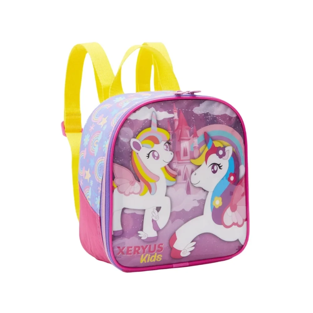 MOCHILA C/ RODINHA MEDIA UNICORNIO + LANCHEIRA E ESTOJO XERYUS