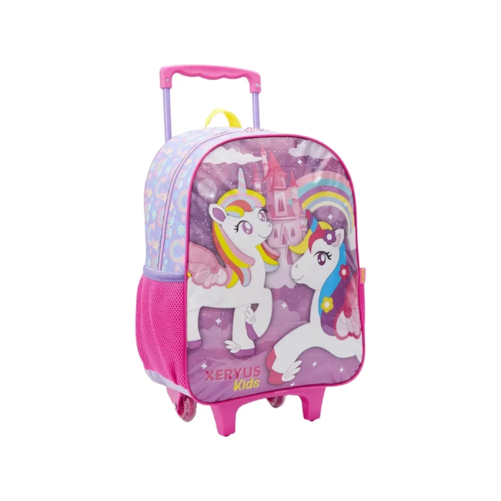 MOCHILA C/ RODINHA MEDIA UNICORNIO + LANCHEIRA E ESTOJO XERYUS