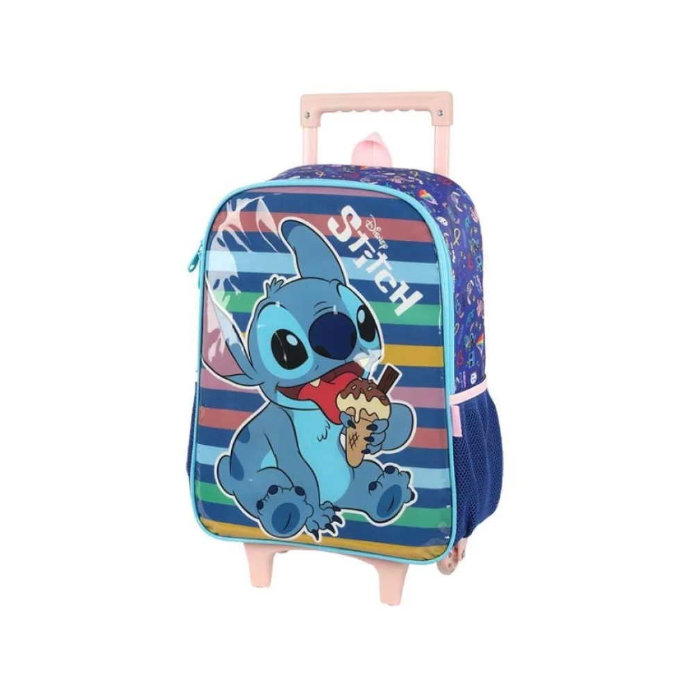 MOCHILA C/ RODINHA PEQUENA STITCH + LANCHEIRA AZUL IC41532SC-AZ LUXCEL