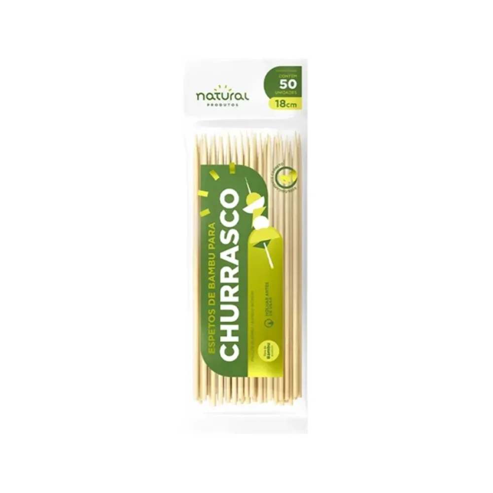 PALITO P/ CHURRASCO BAMBU 18 CM C/ 50 UN NATURAL