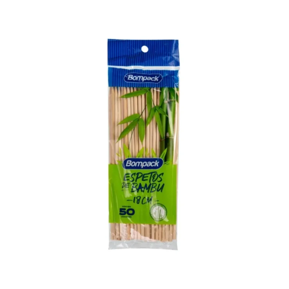 PALITO P/ CHURRASCO BAMBU 18 CM C/ 50 UN BOMPACK