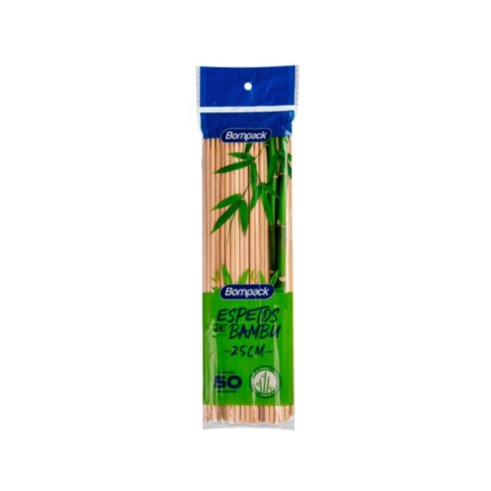 PALITO P/ CHURRASCO BAMBU 25 CM C/ 50 UN BOMPACK