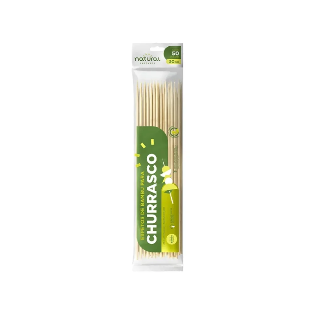 PALITO P/ CHURRASCO BAMBU 30 CM C/ 50 UN NATURAL