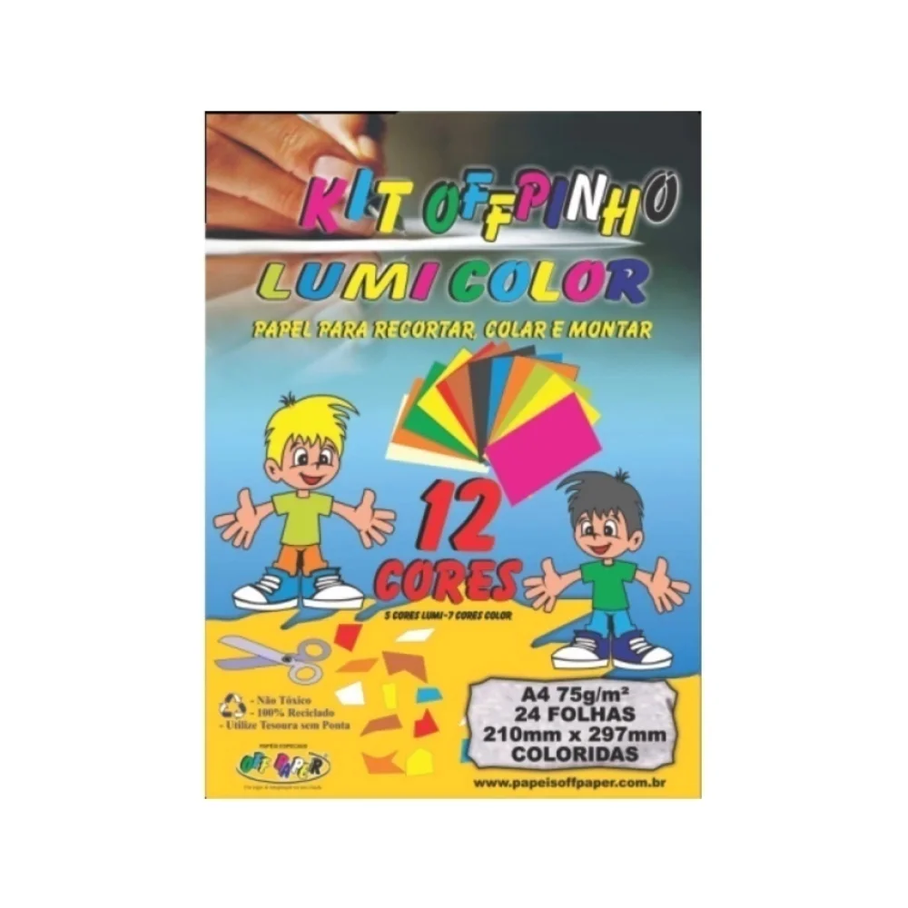 PAPEL A-4 CRIATIVO LUMICOLOR 75G C/12 CORES 24 FLS OFF PAPER