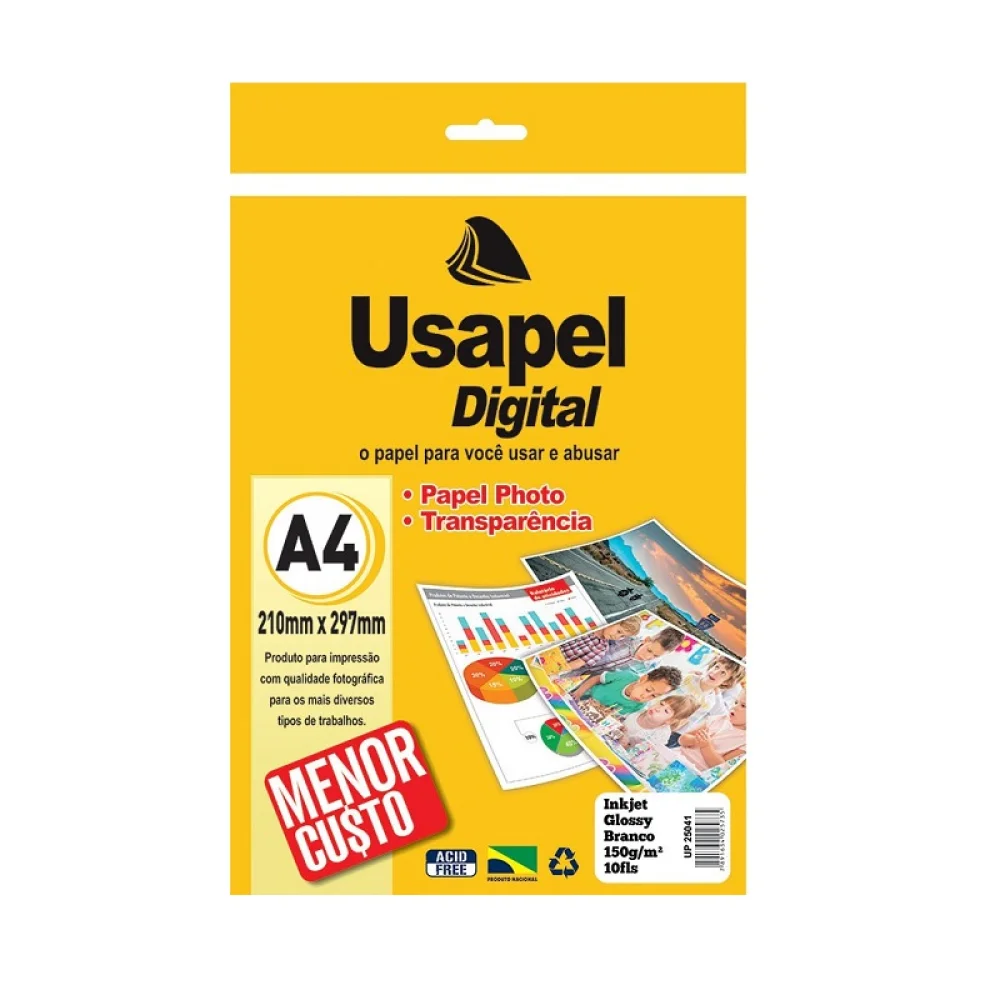 PAPEL FOTO GLOSSY A-4 150G C/ 10 FLS 25041 USAPEL